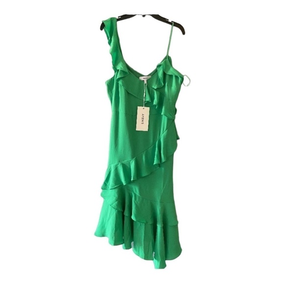 NWT LIKELY x Revolve Zoe Midi Dress Kelly Green Ruffle Sleeveless Size 4 - Picture 10 of 16